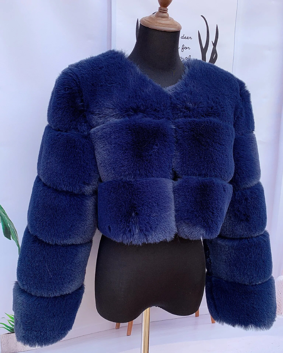 Faux Fur Thick Jacket Blue S 