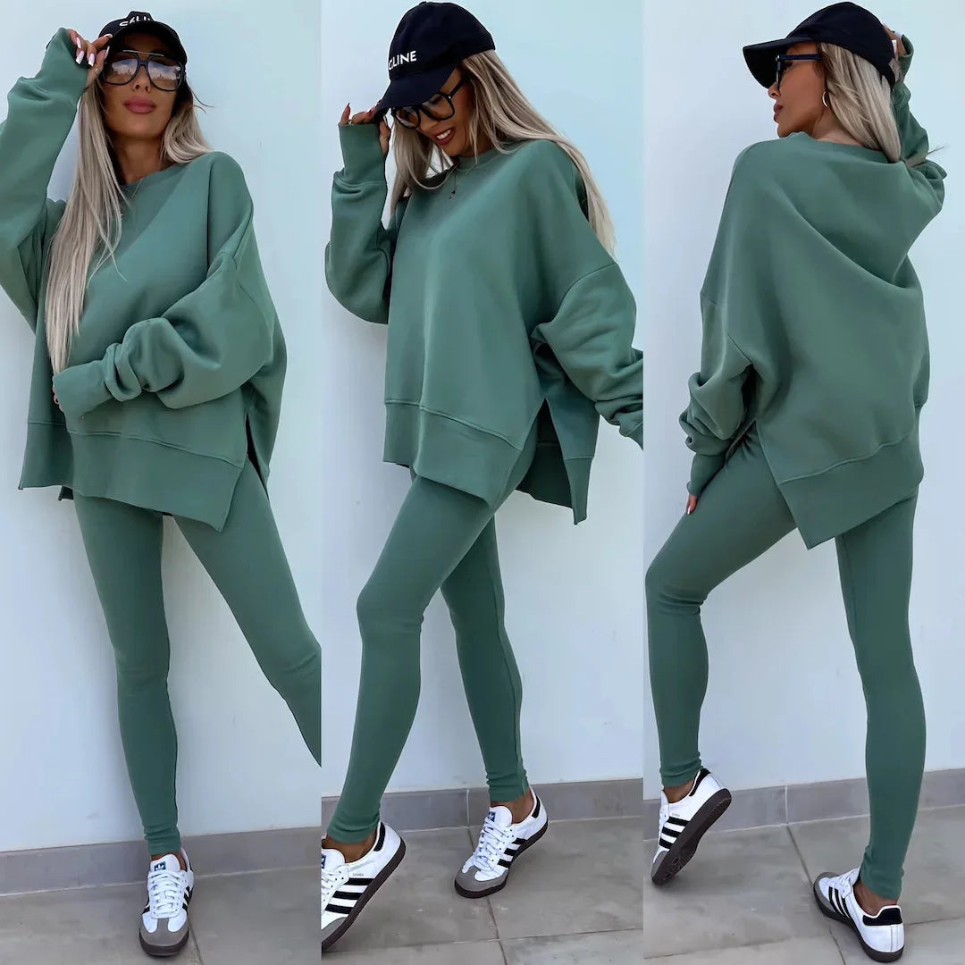 Long Sleeve O-Neck Pullover Sweatshirt 2-Piece Outfit