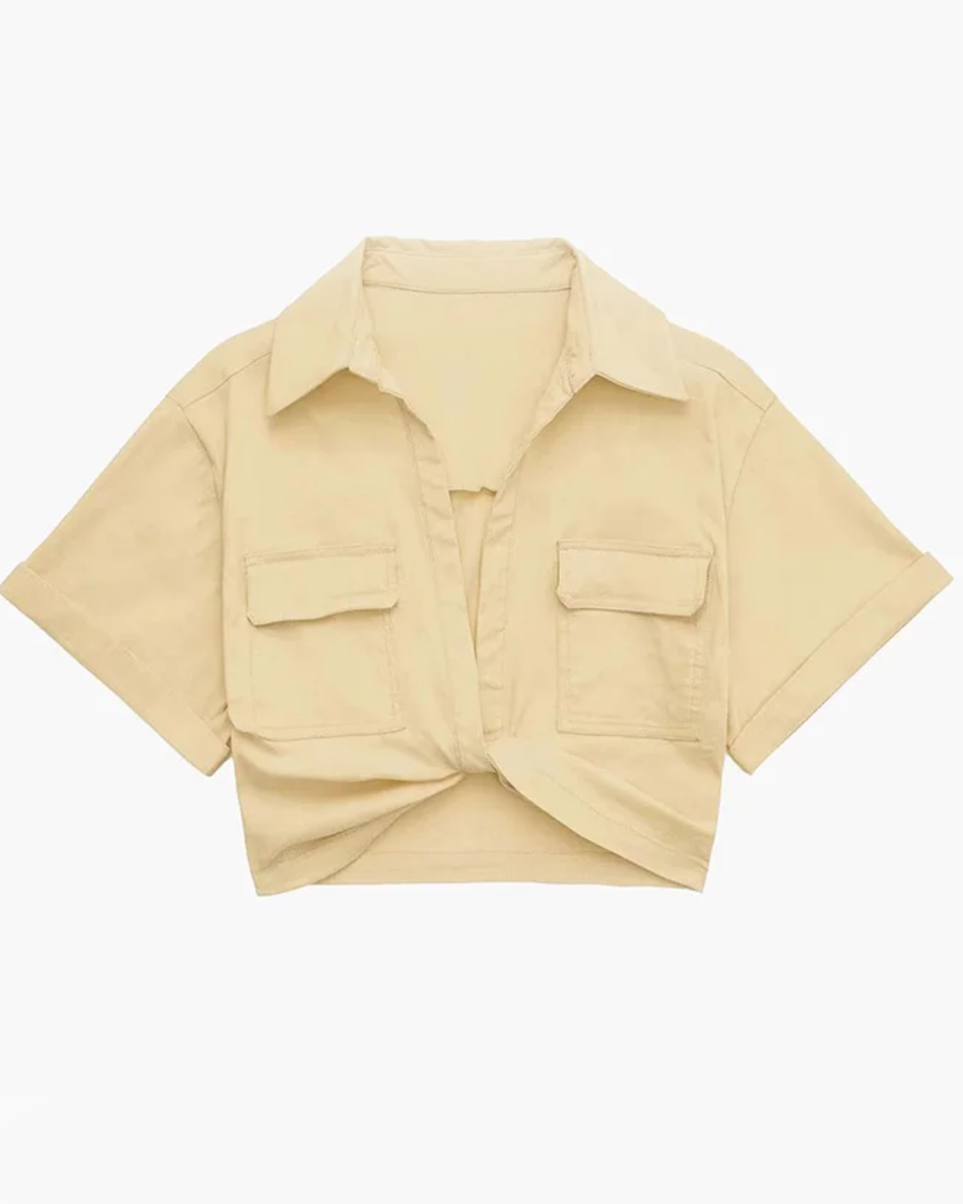 Cropped Patch Pockets Shirt Khaki XS 