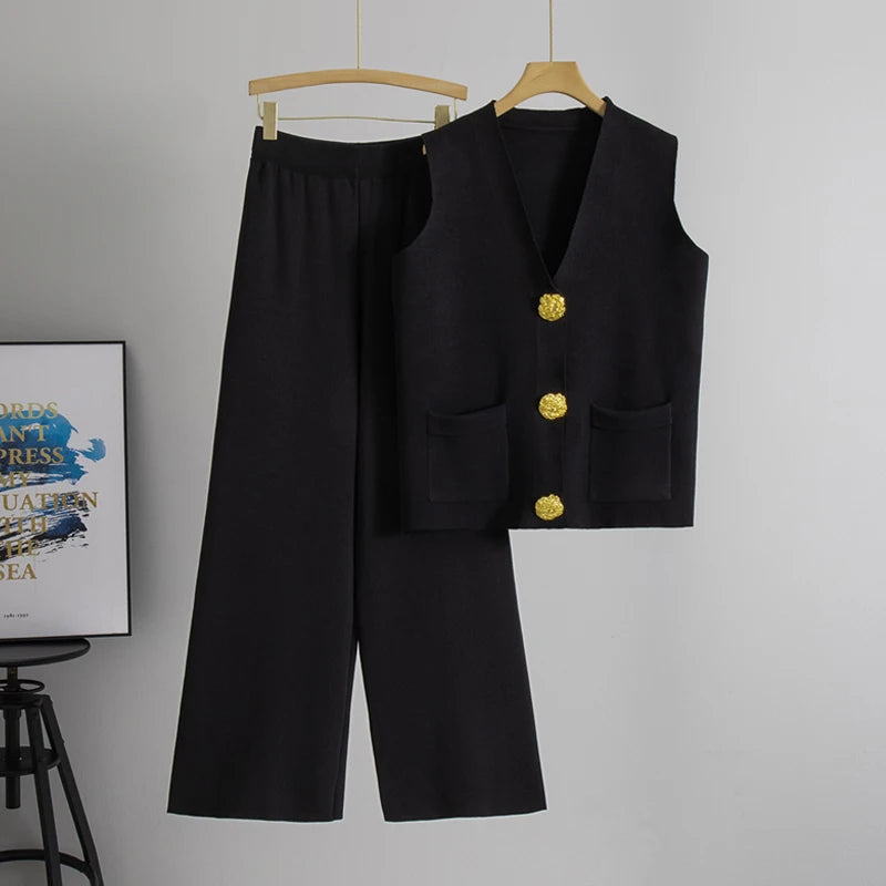 Golden Button Two Piece Set black One Size