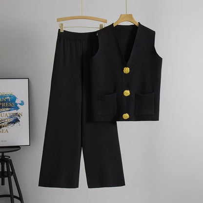 Golden Button Two Piece Set black One Size