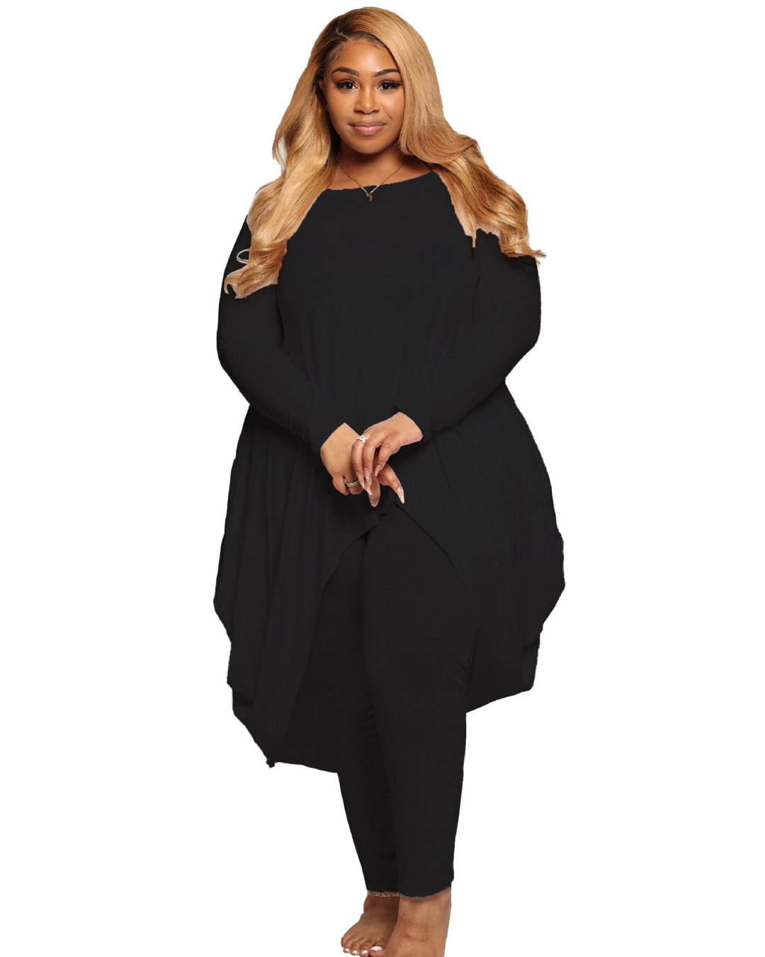 Plus Size Irregular Top Two Piece Set   