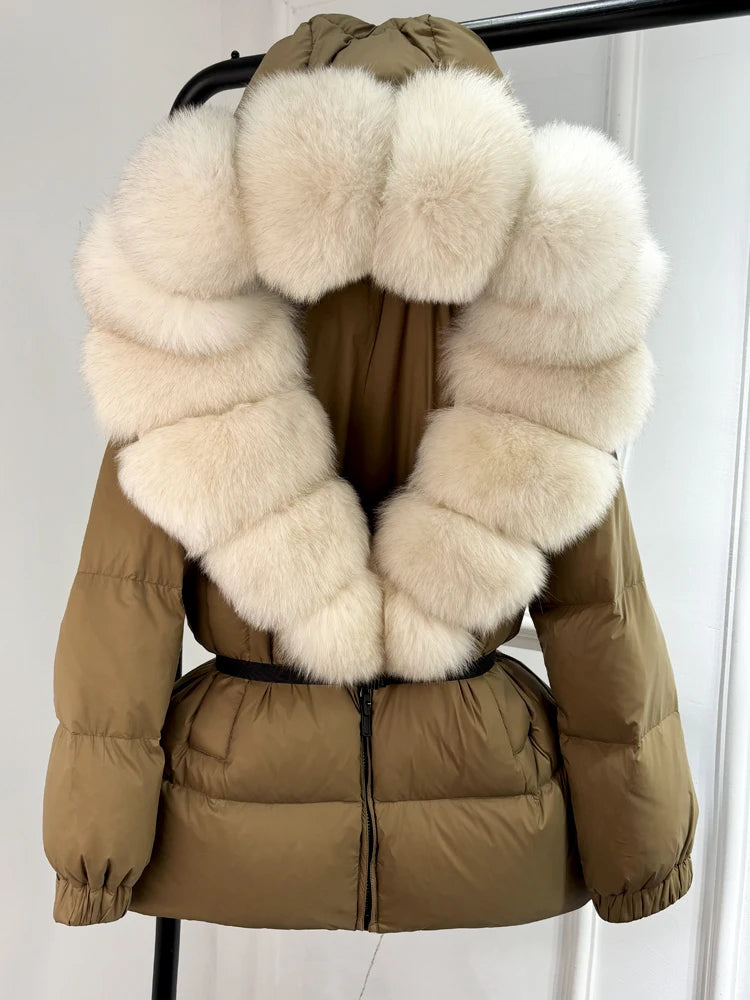 Winter Puffer Jacket Women Real Fox Fur Hooded Thick Warm real fox fur 7 S