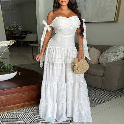 Backless Belted Off Shoulder Wide Leg Jumpsuits White S