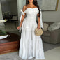 Backless Belted Off Shoulder Wide Leg Jumpsuits White S