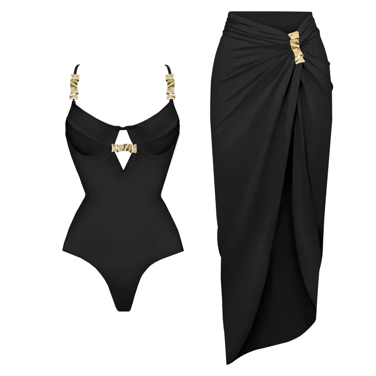 Buckled Swimsuit And Long Skirt