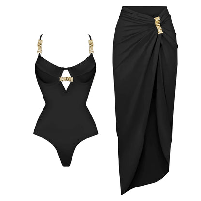 Buckled Swimsuit And Long Skirt