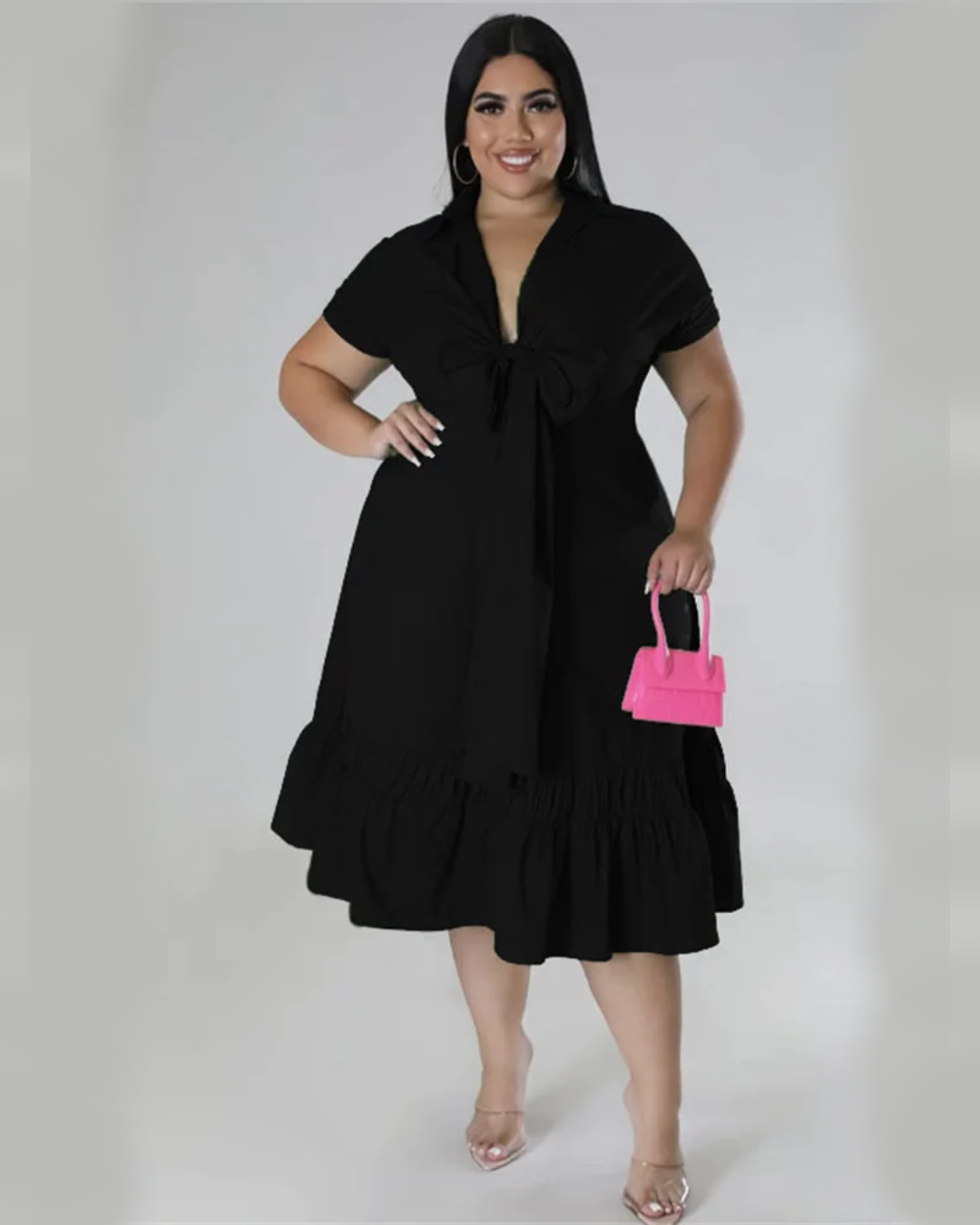 Plus Size Bandage Bow Dress Black XL 