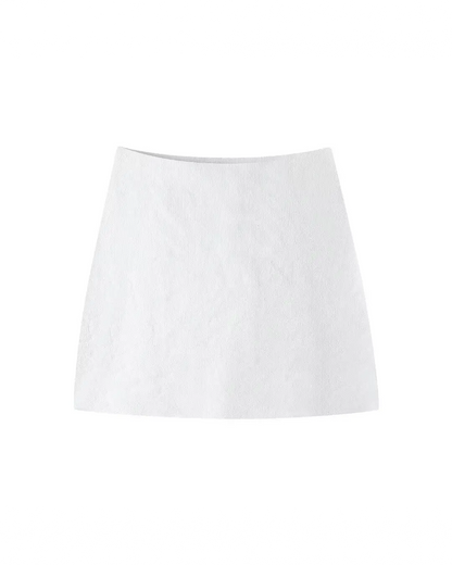 V-Neck Cardigan and High Waist Mini Skirts White Skirt M 