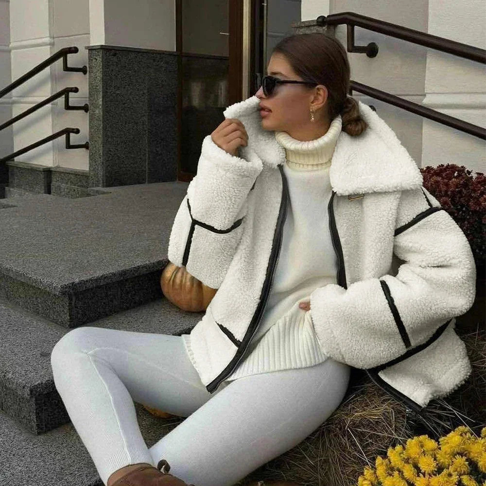 One Piece Faux Fur Plush Jacket Loose Thick Coat