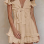 Deep V-Neck Tunic Waist Short Sleeve A XL