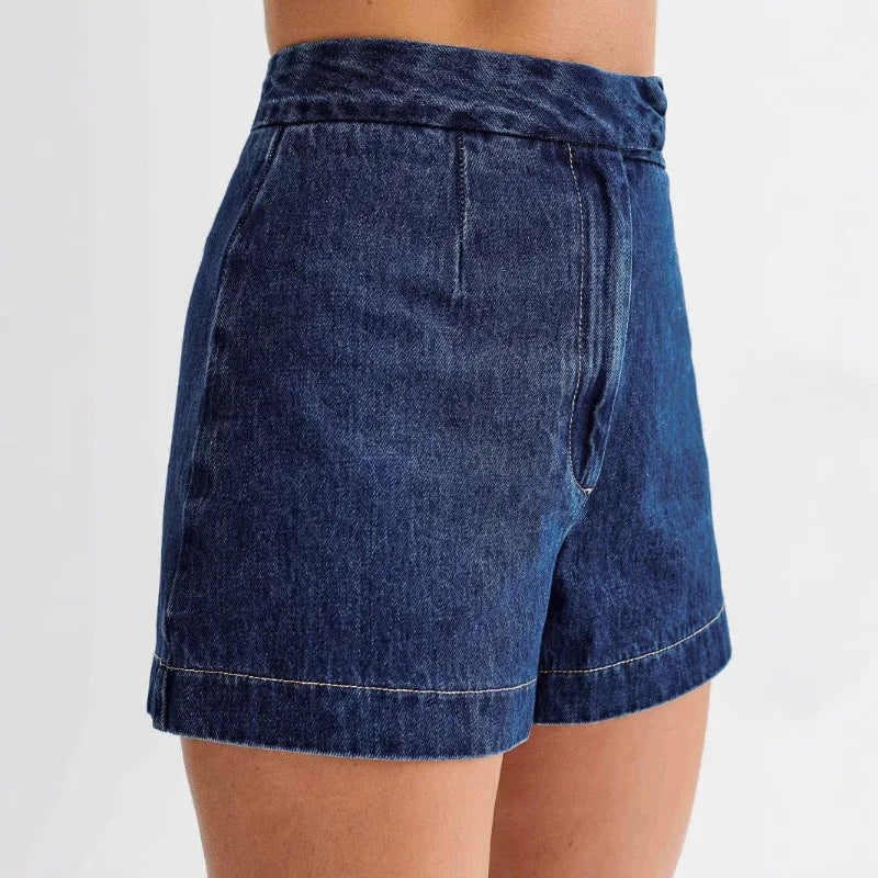 Casual Sleeveless High Waist Denim Shorts Set