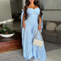 Backless Belted Off Shoulder Wide Leg Jumpsuits Blue S