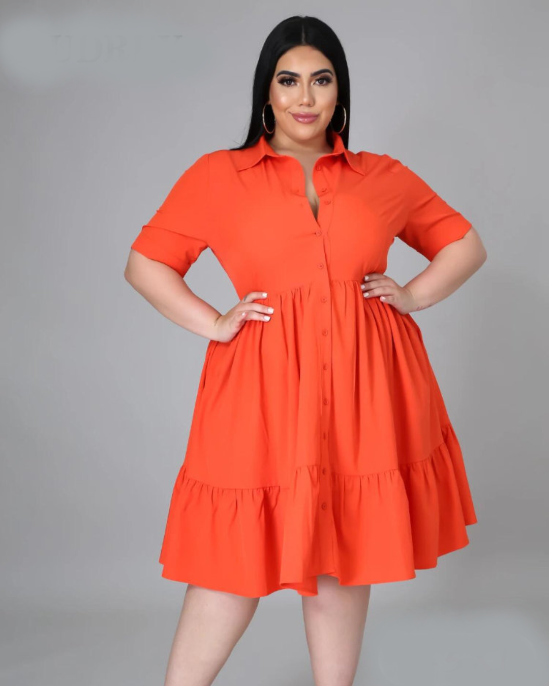 Plus Size Blouse Dress Orange L 