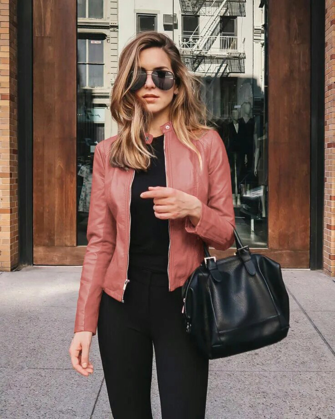 Long Sleeve Slim Solid Color Coat Pink S 