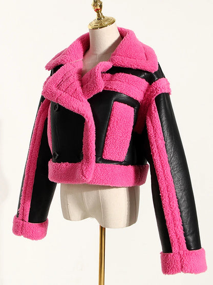 New Lapel Long Sleeves Lambs Wool Coat