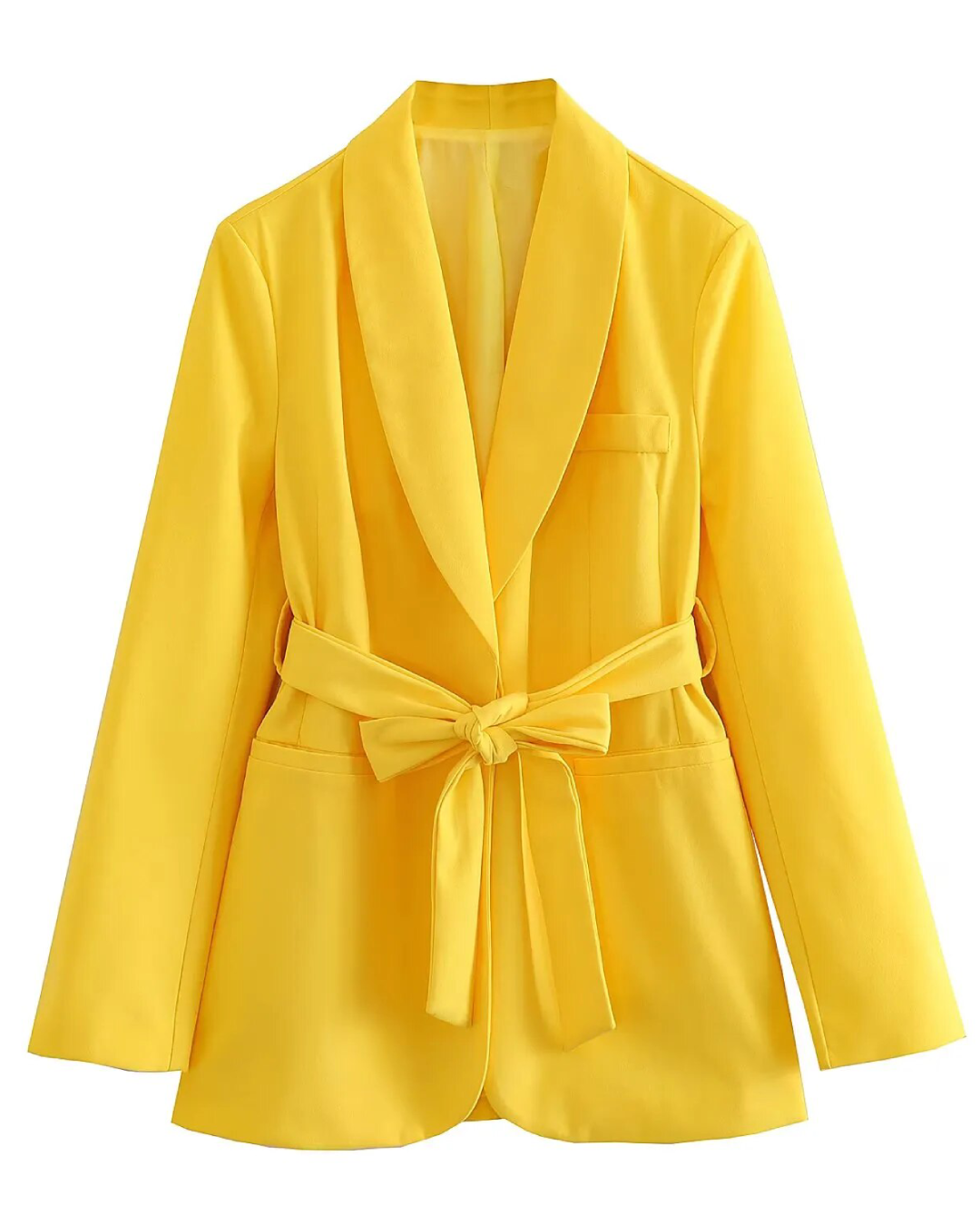 Belted Blazer Top & Pants Set Yellow Blazer XS 