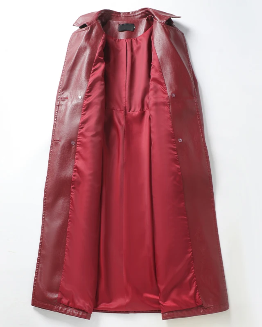 Long Leather Trench Coats Burgundy M 