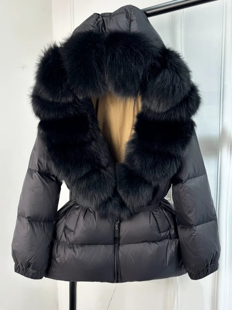 Winter Puffer Jacket Women Real Fox Fur Hooded Thick Warm real fox fur 2 L