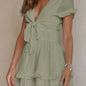 Deep V-Neck Tunic Waist Short Sleeve B XL