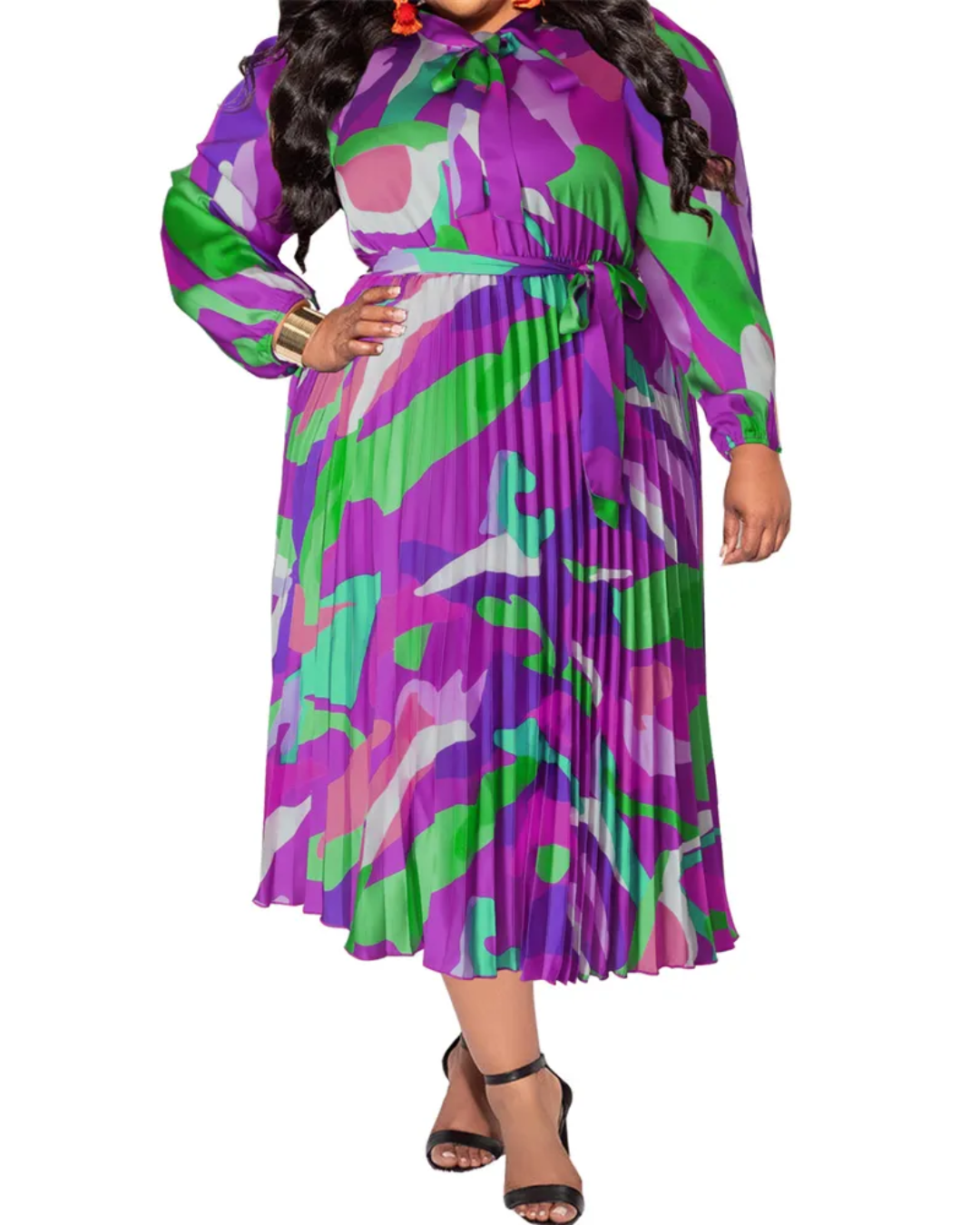 Plus Size Printed Tie Dye Dress Purple XL 