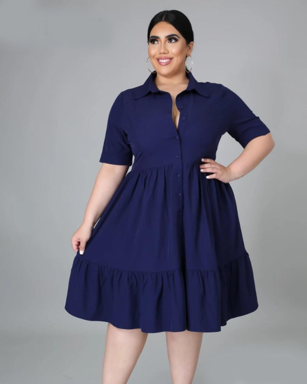 Plus Size Blouse Dress Dark Blue L 