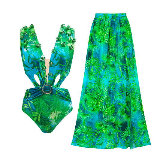 Sexy Printed Brazilian Bikini Set with Skirt