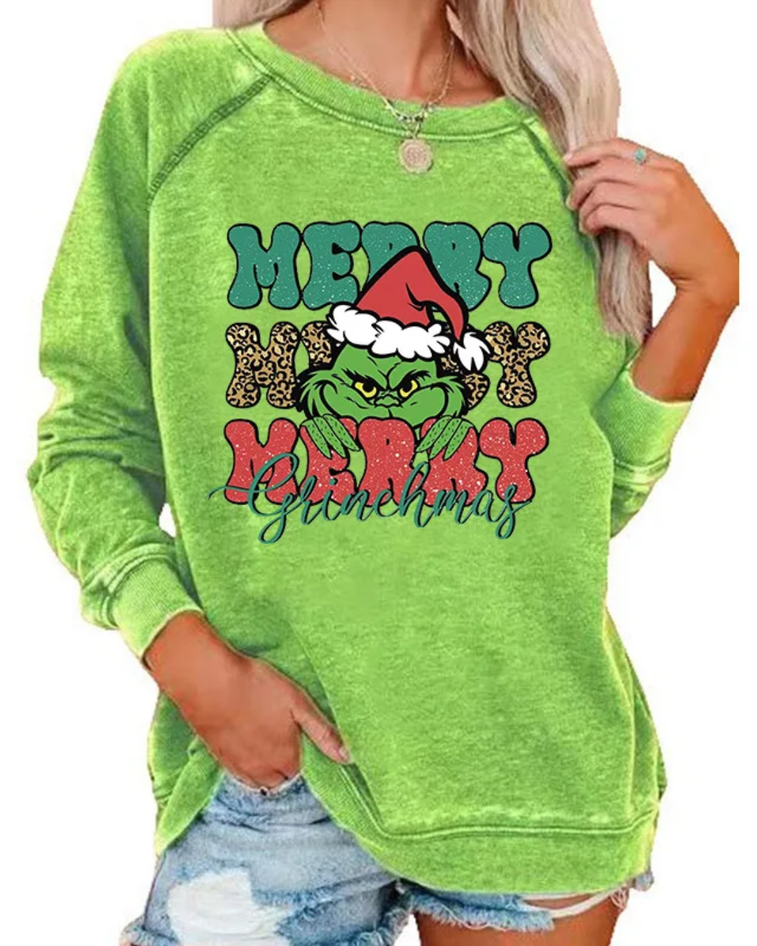 Cartoon Printed Long Sleeve Sweatshirt Merry Grinchmas S 