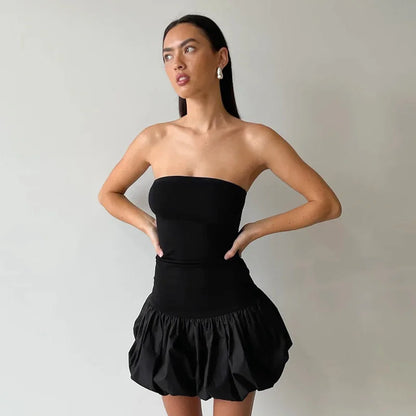 Slim fit sexy strapless bubble dress Black S