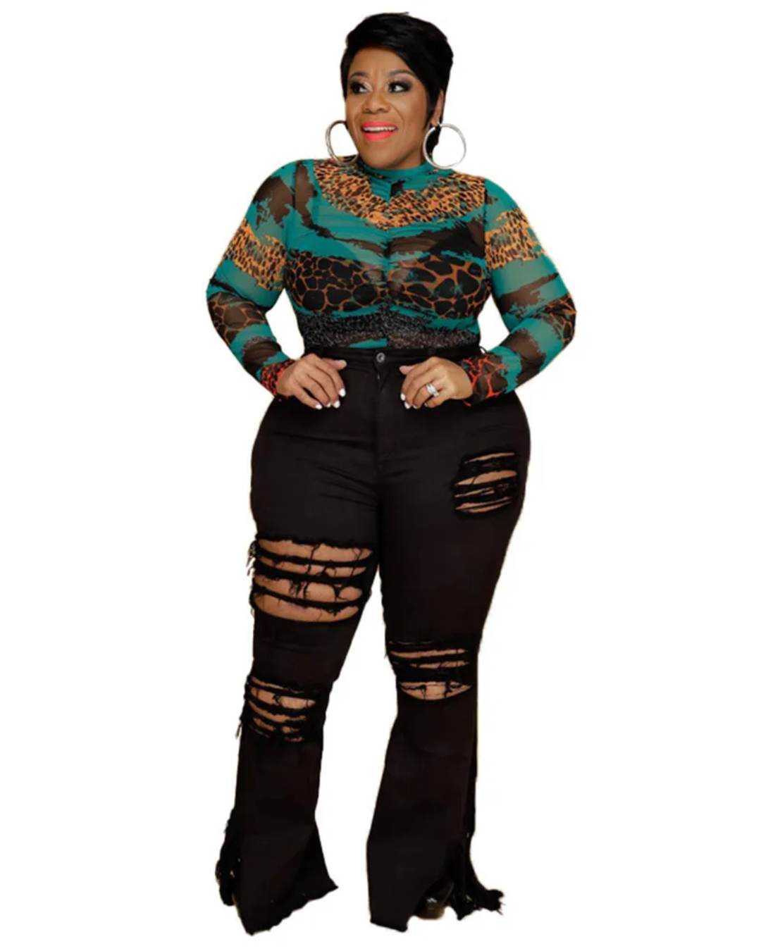 Plus Size Denim Flared Pants   