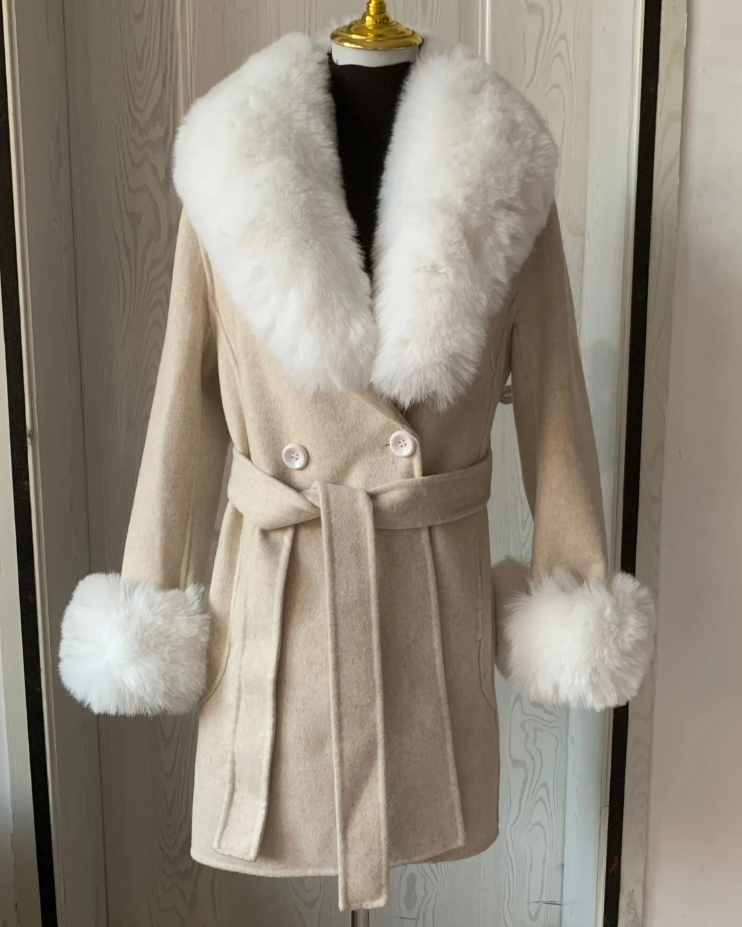 Faux Fur Double-Sided Woolen Jacket Off White S 