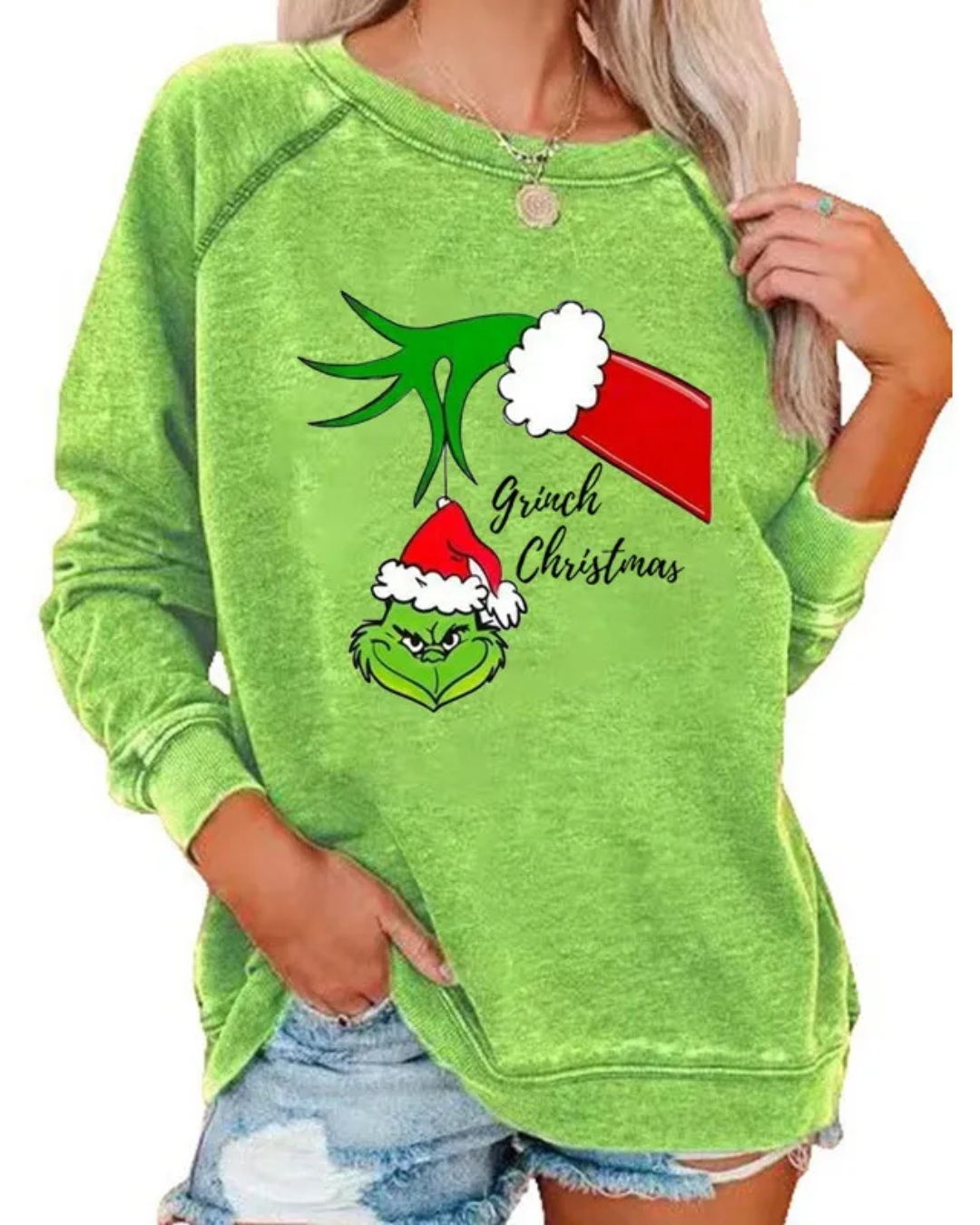 Cartoon Printed Long Sleeve Sweatshirt Grinch Christmas S 