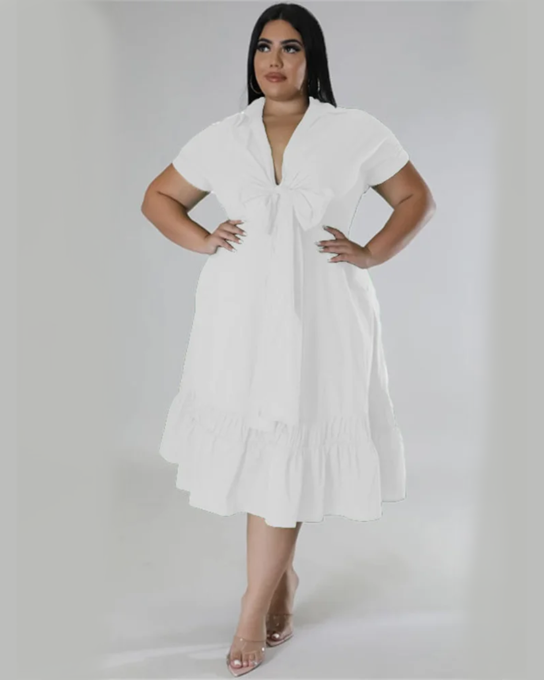 Plus Size Bandage Bow Dress White XL 