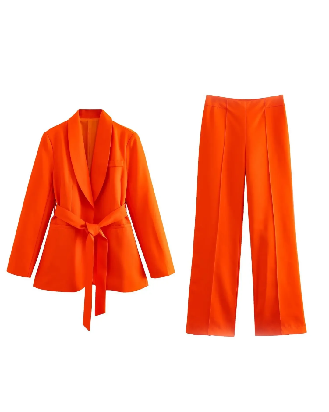 Loose Blazer and High Waist Pants Orange XS 