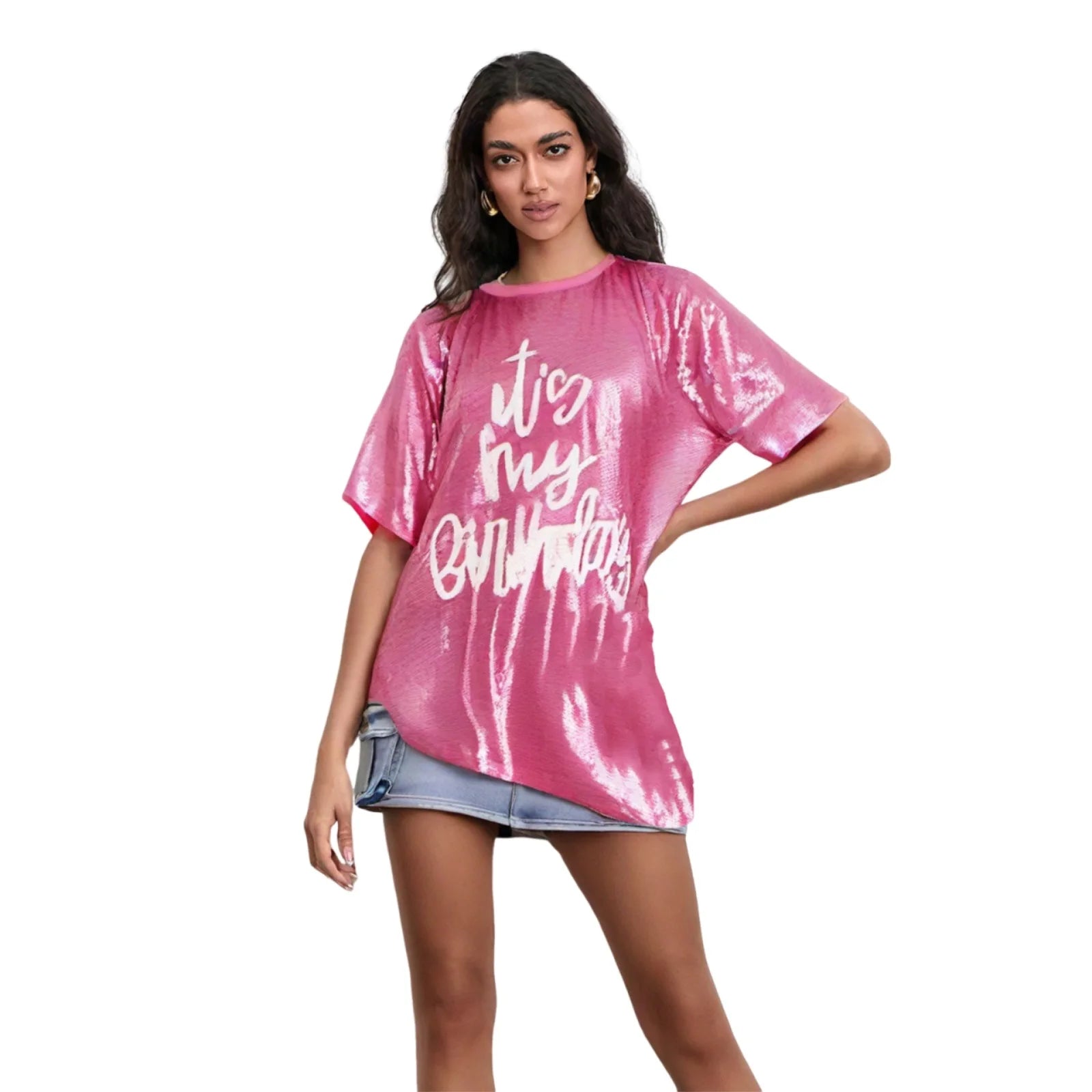 Glitter Sequin it’s my Birthday Dress Rose Red M