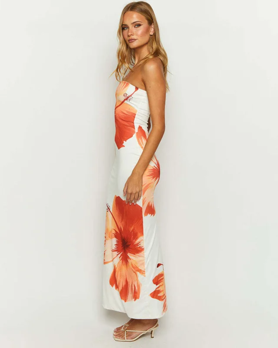 Flower Print Sleeveless Long Dress   