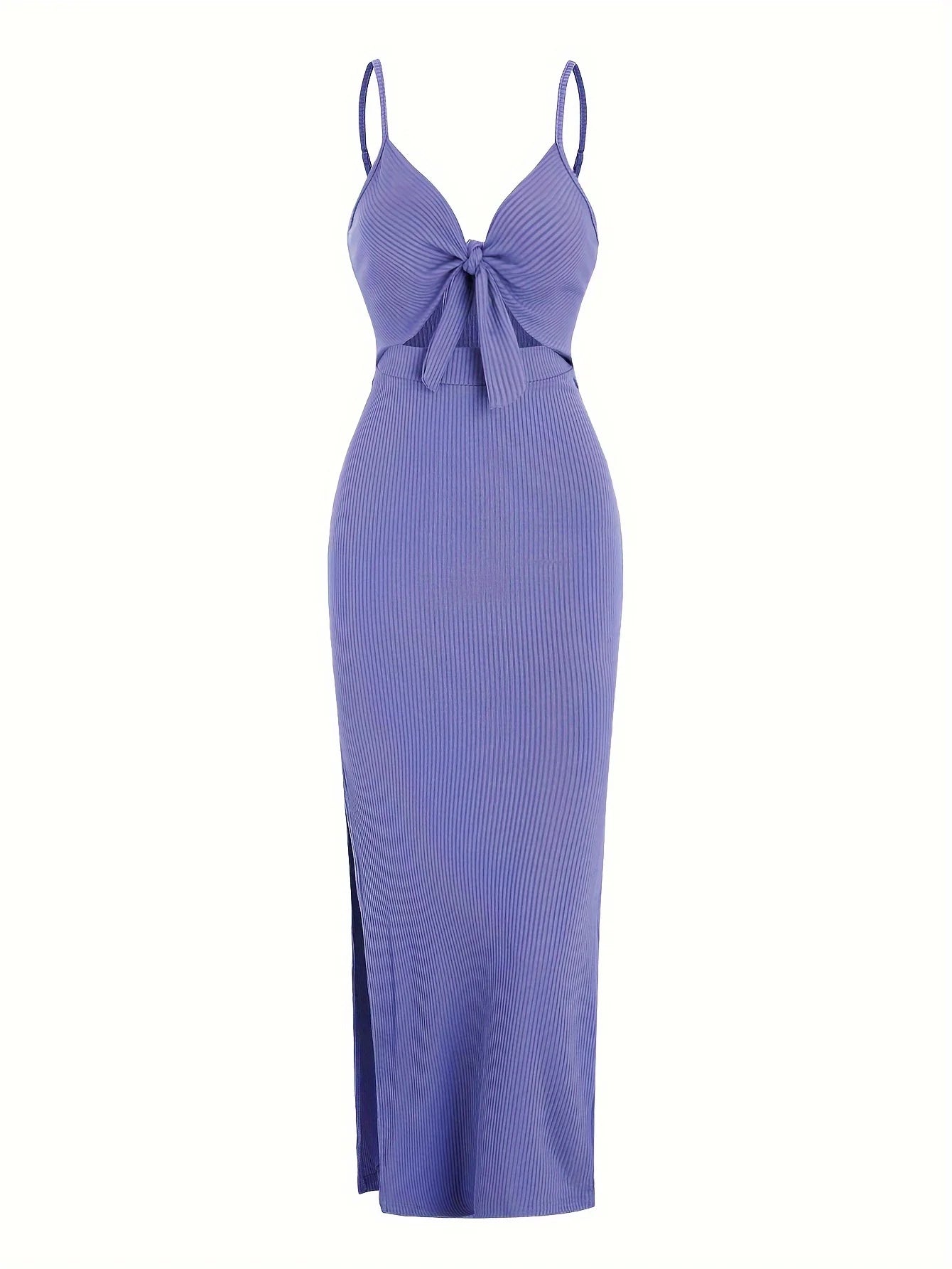 Sexy Ribbed Maxi Dress with Side Split Lavender XS