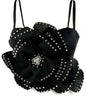 Sexy Beaded Flower Corset Crop Top Black S
