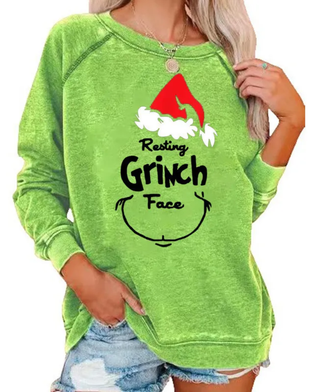 Cartoon Printed Long Sleeve Sweatshirt Resting Grinch Face 2 S 