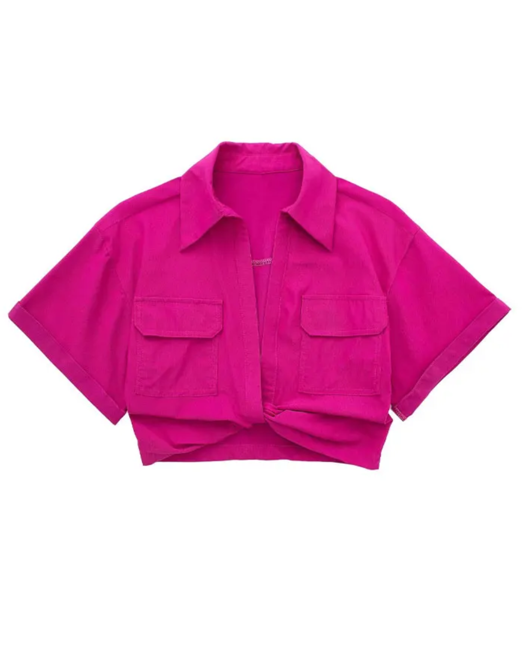 Cropped Patch Pockets Shirt Pink XS 