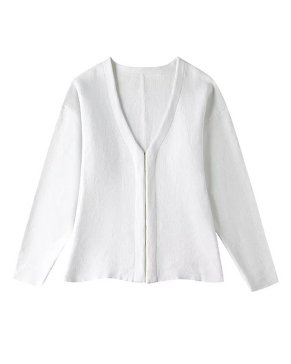 V-Neck Cardigan and High Waist Mini Skirts White Top S 