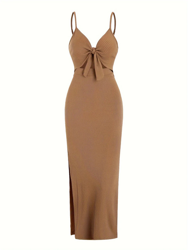 Sexy Ribbed Maxi Dress with Side Split