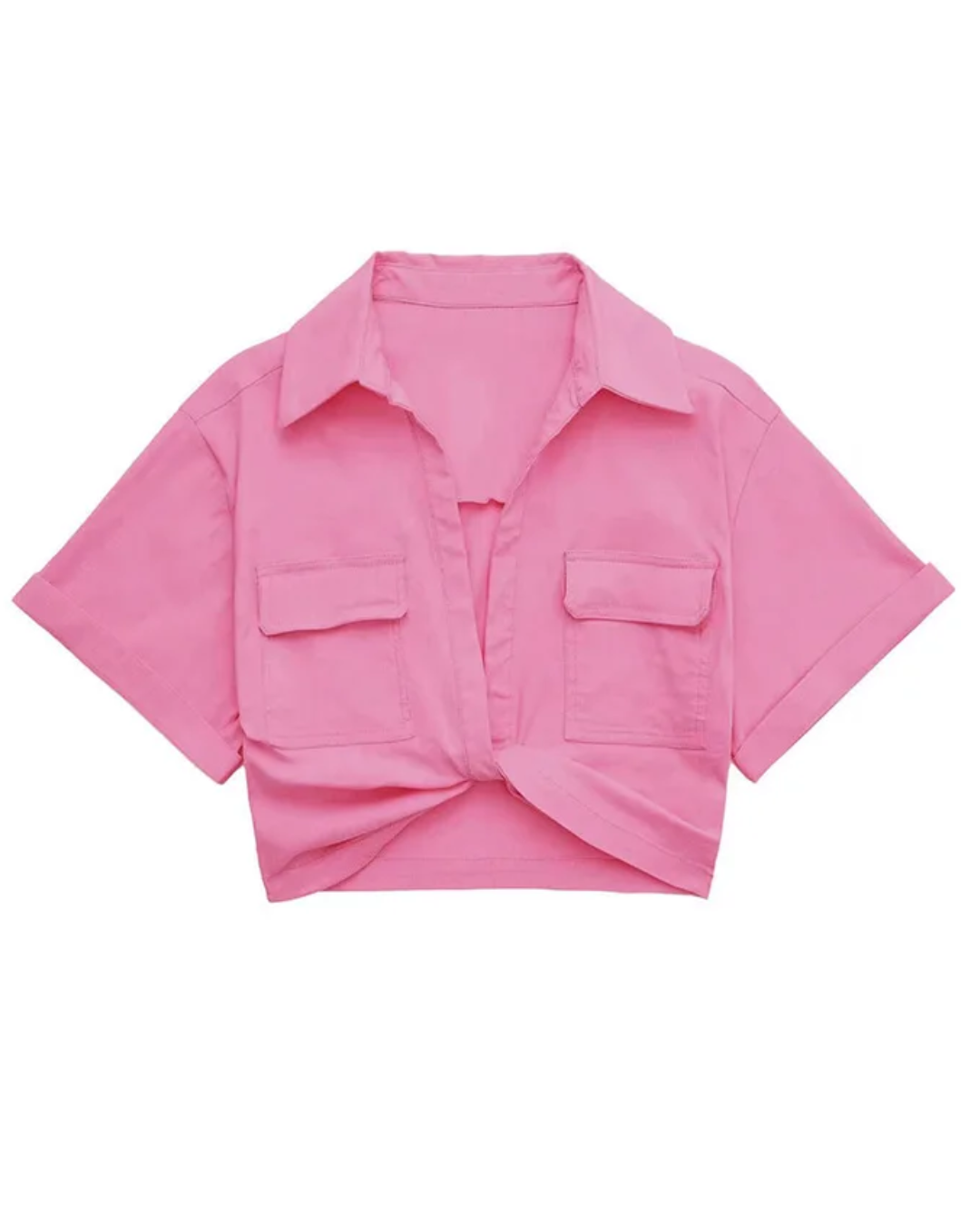 Cropped Patch Pockets Shirt Light Pink XS 