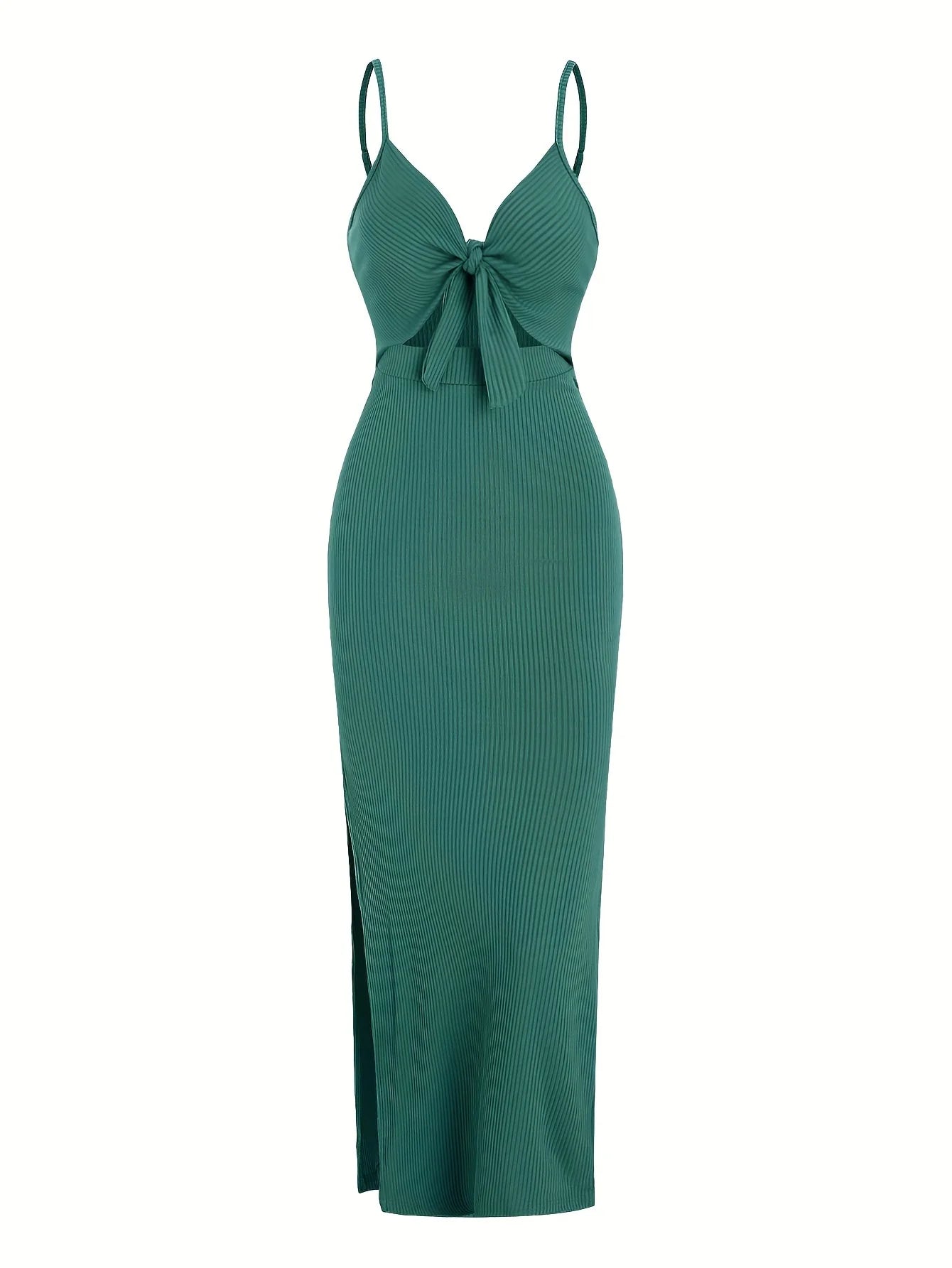Sexy Ribbed Maxi Dress with Side Split green XS