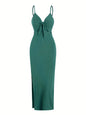 Sexy Ribbed Maxi Dress with Side Split green XS