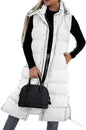 Long Hooded Sleeveless Puffer Jacket WHITE S