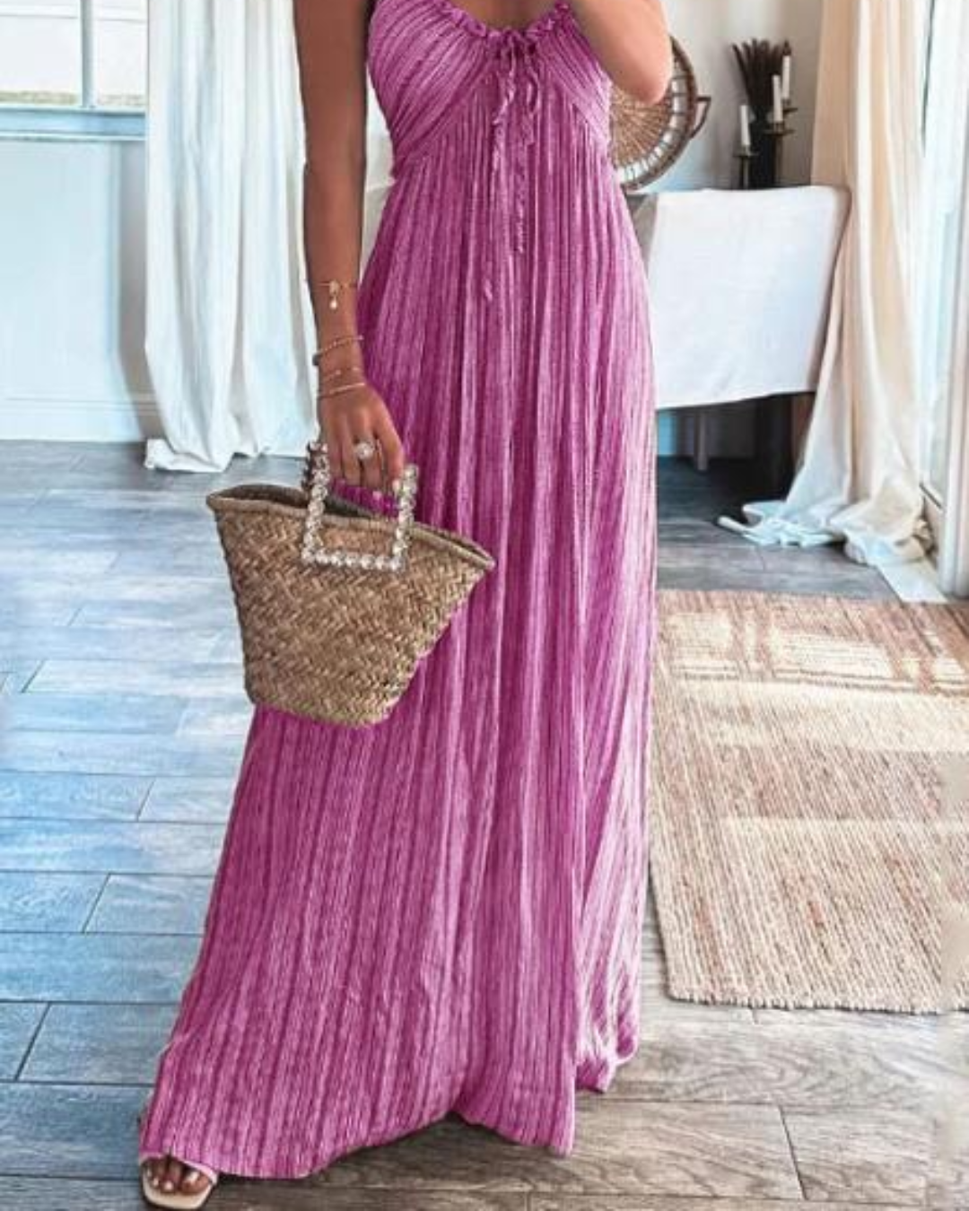 Loose Long Dress Pink S 