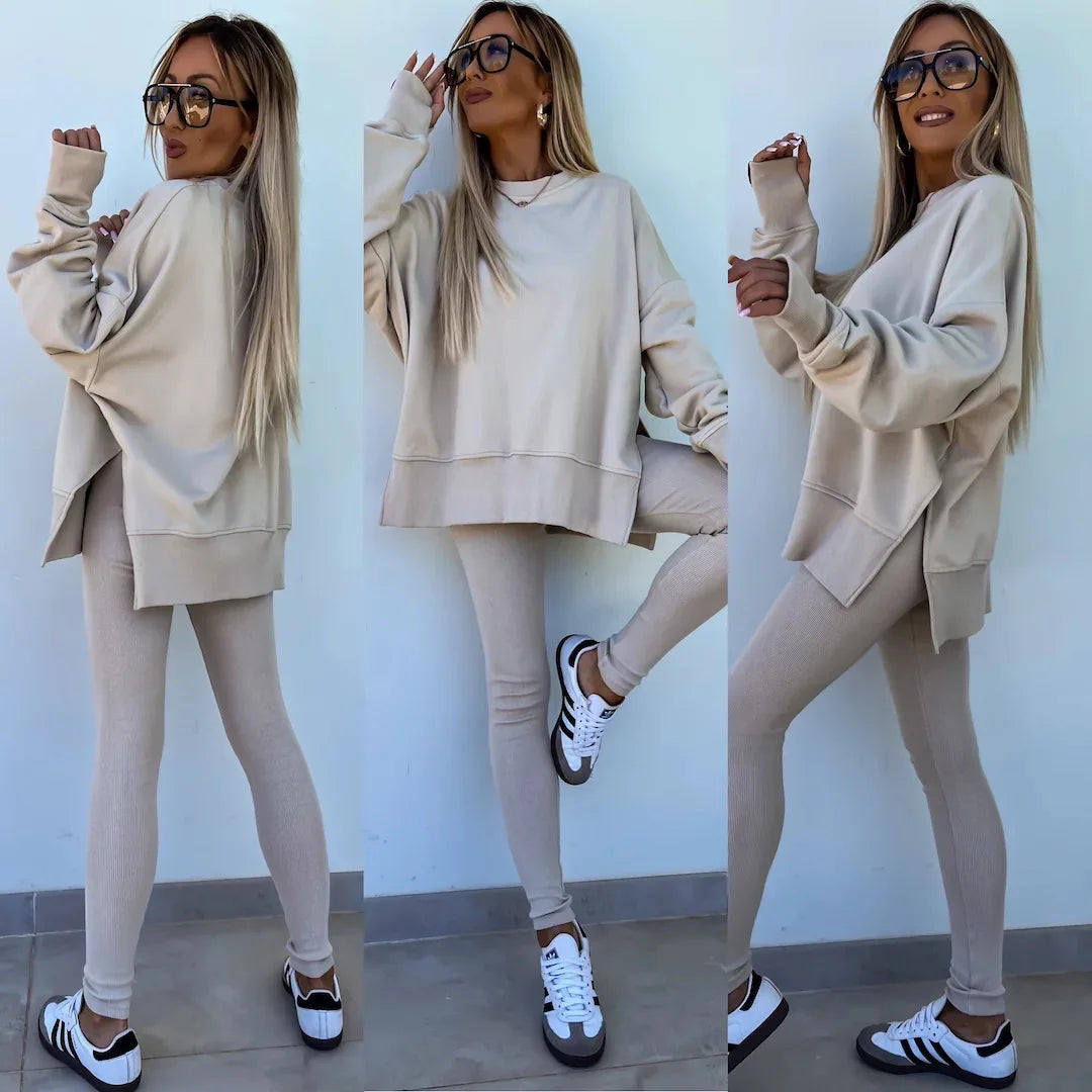 Long Sleeve O-Neck Pullover Sweatshirt 2-Piece Outfit