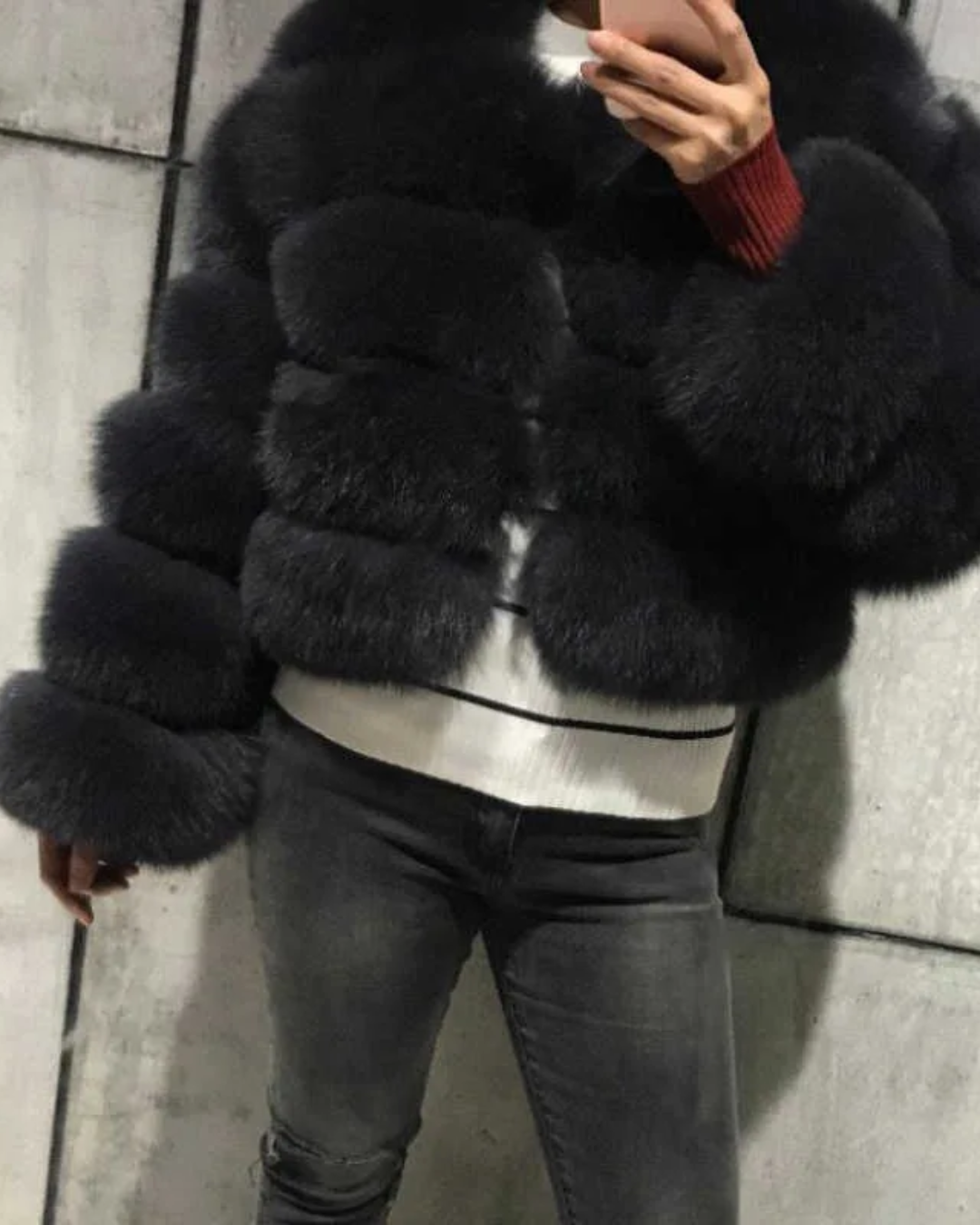 Loose Plush Faux Fur Jacket Dark Gray S 