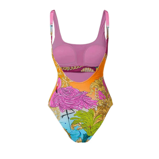 One Piece Swimsuit Set Printed Contrast Color